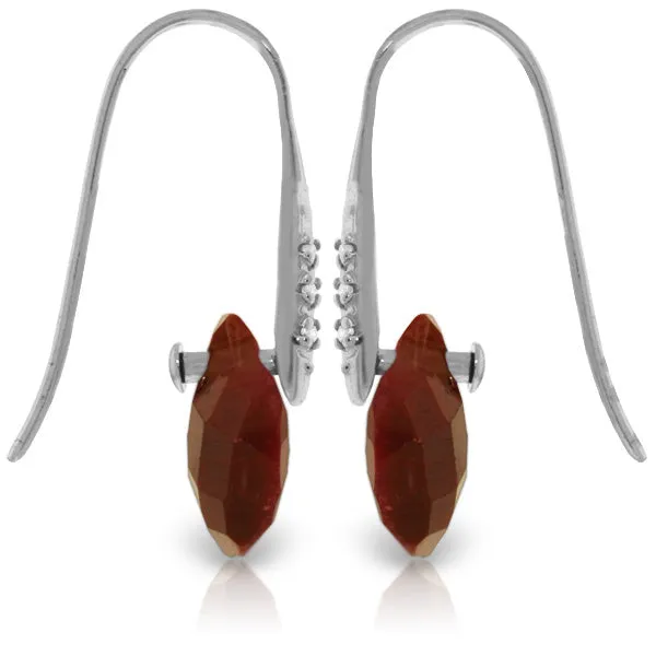 14K Solid White Gold Fish Hook Earrings w/ Diamonds & Dangling Dyed Rubies