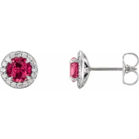 14K White 4 mm Natural Ruby & 1/10 CTW Natural Diamond Earrings