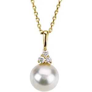 14K White Cultured White Freshwater Pearl & .06 CTW Natural Diamond 18" Necklace