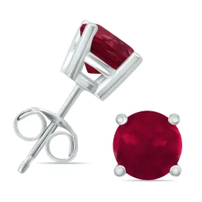 14K White Gold 5Mm Round Ruby Earrings