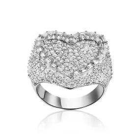 14k White Gold Baguette Diamond Heart Ring