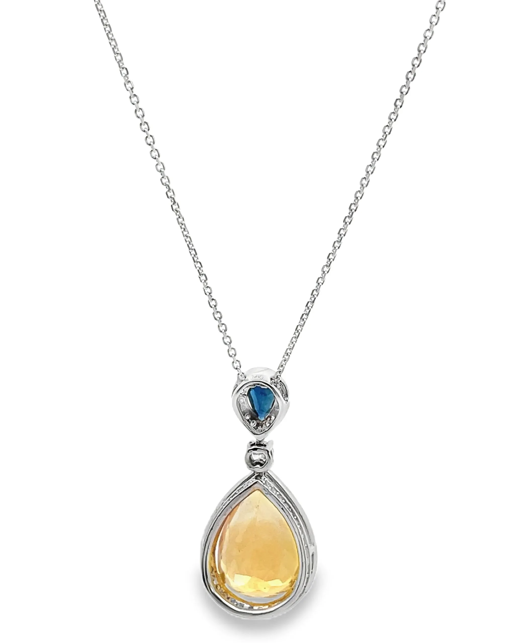 14K White Gold Citrine Sapphire and Diamond Necklace