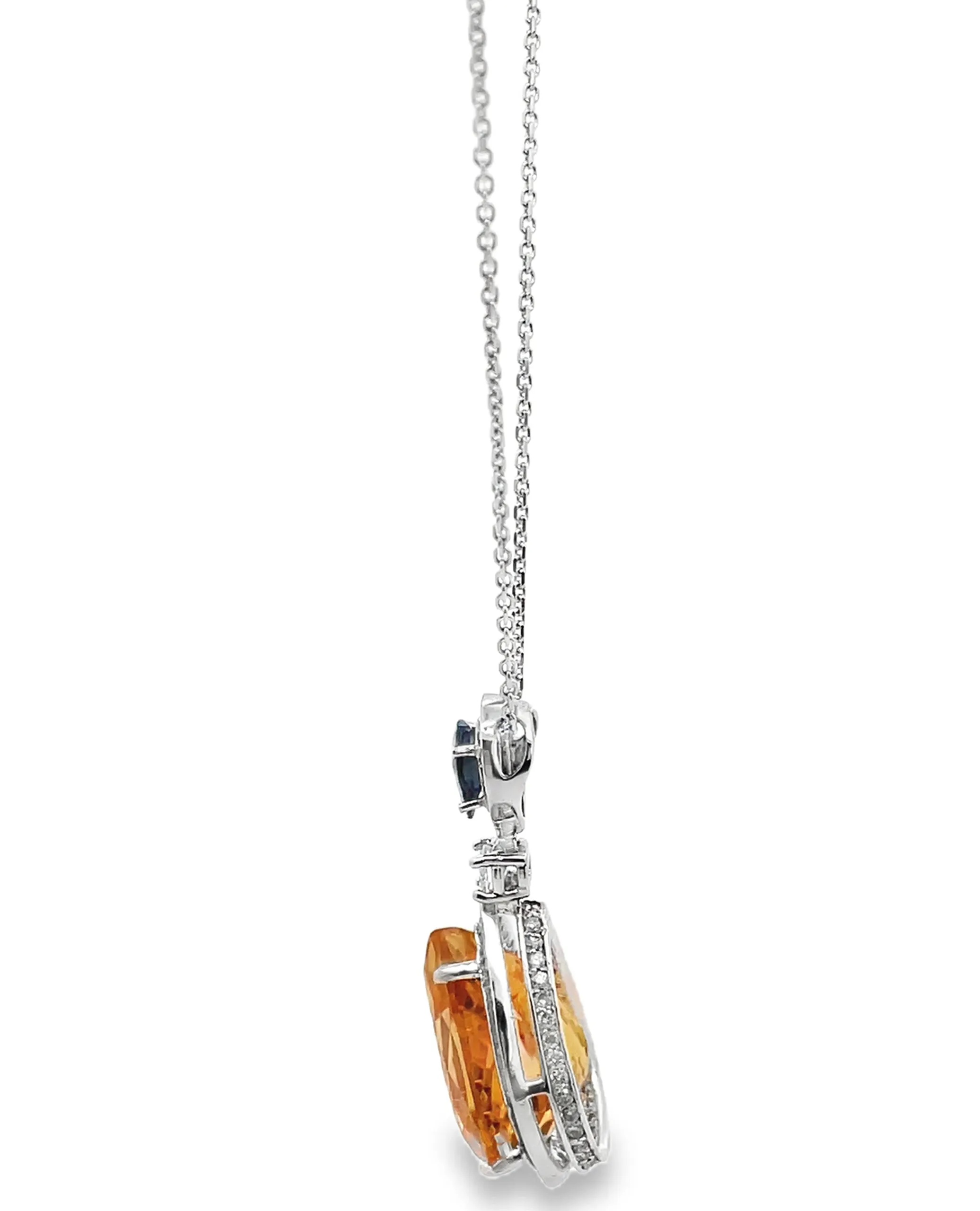 14K White Gold Citrine Sapphire and Diamond Necklace