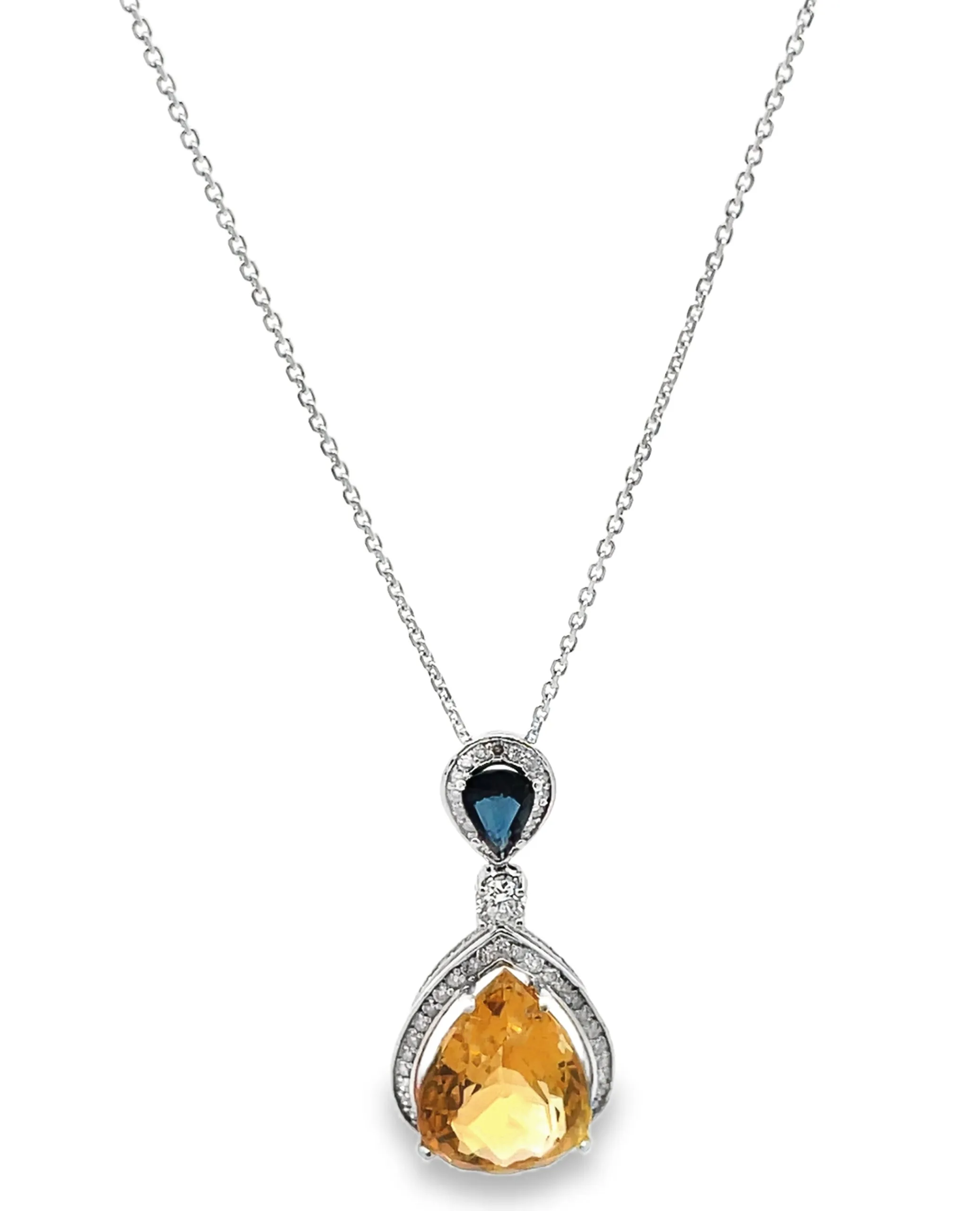 14K White Gold Citrine Sapphire and Diamond Necklace