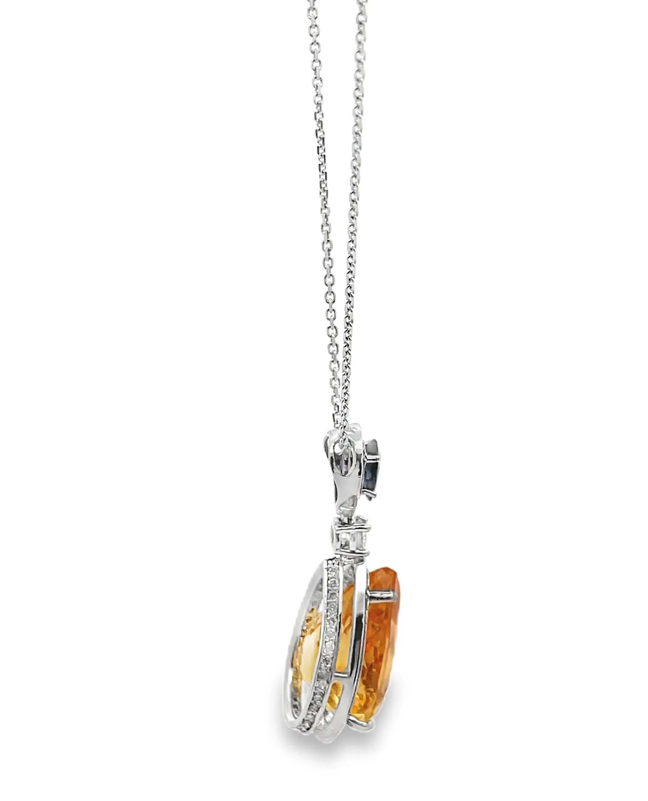 14K White Gold Citrine Sapphire and Diamond Necklace