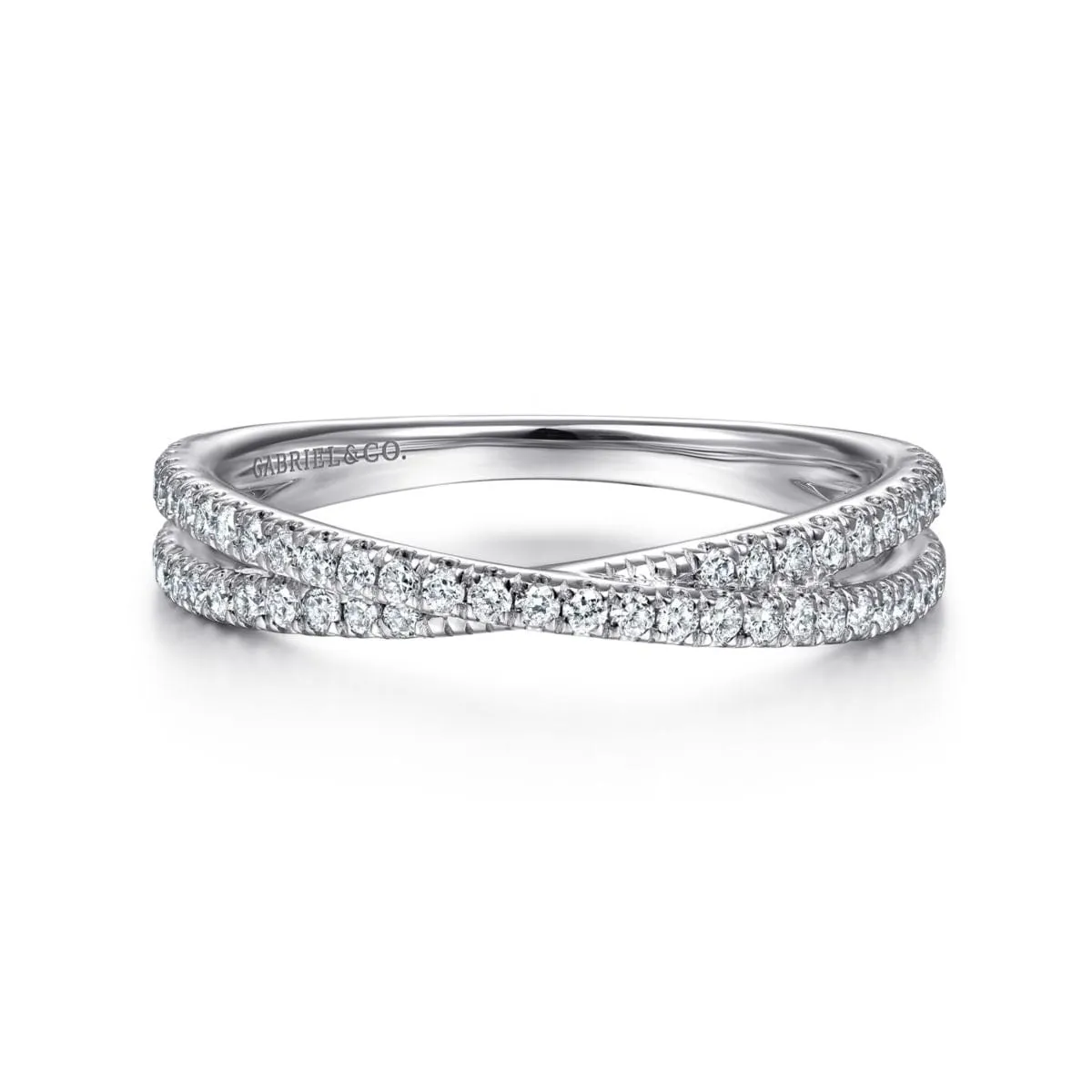 14K White Gold Criss Cross Diamond Stackable Ring - LR51169W45JJ