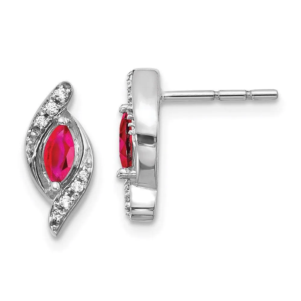 14k White Gold Diamond & Ruby Earrings