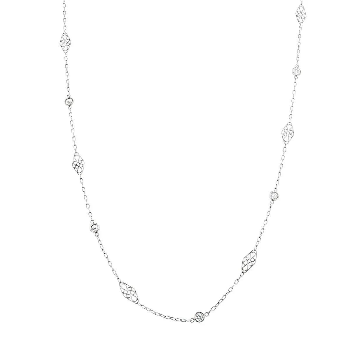 14K White Gold Diamond by the Yard Necklace