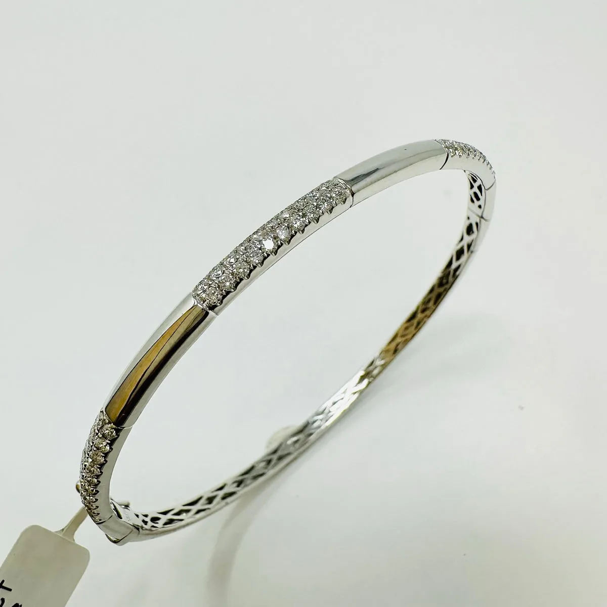 14K White Gold Hinged Bracelet with Diamond