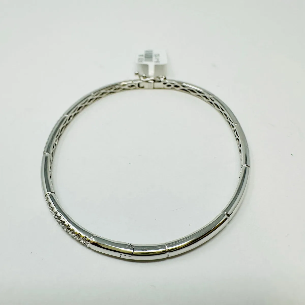 14K White Gold Hinged Bracelet with Diamond