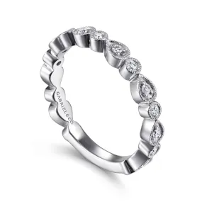 14K White Gold Pear and Round Station Stackable Diamond Ring - LR4748W45JJ