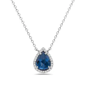 14K White Gold Pear Shape Blue Topaz And Diamond Necklace