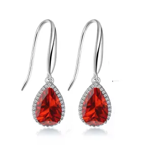 14k White Gold Plated 1/2 Ct Created Ruby Teardrop Earrings