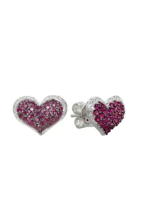 14K White Gold Ruby and Diamond Heart Earrings, 1.00 TCW