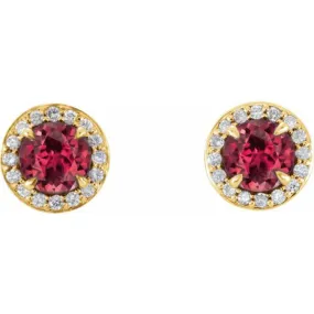 14K Yellow 4.5 mm Natural Ruby & 1/6 CTW Natural Diamond Earrings