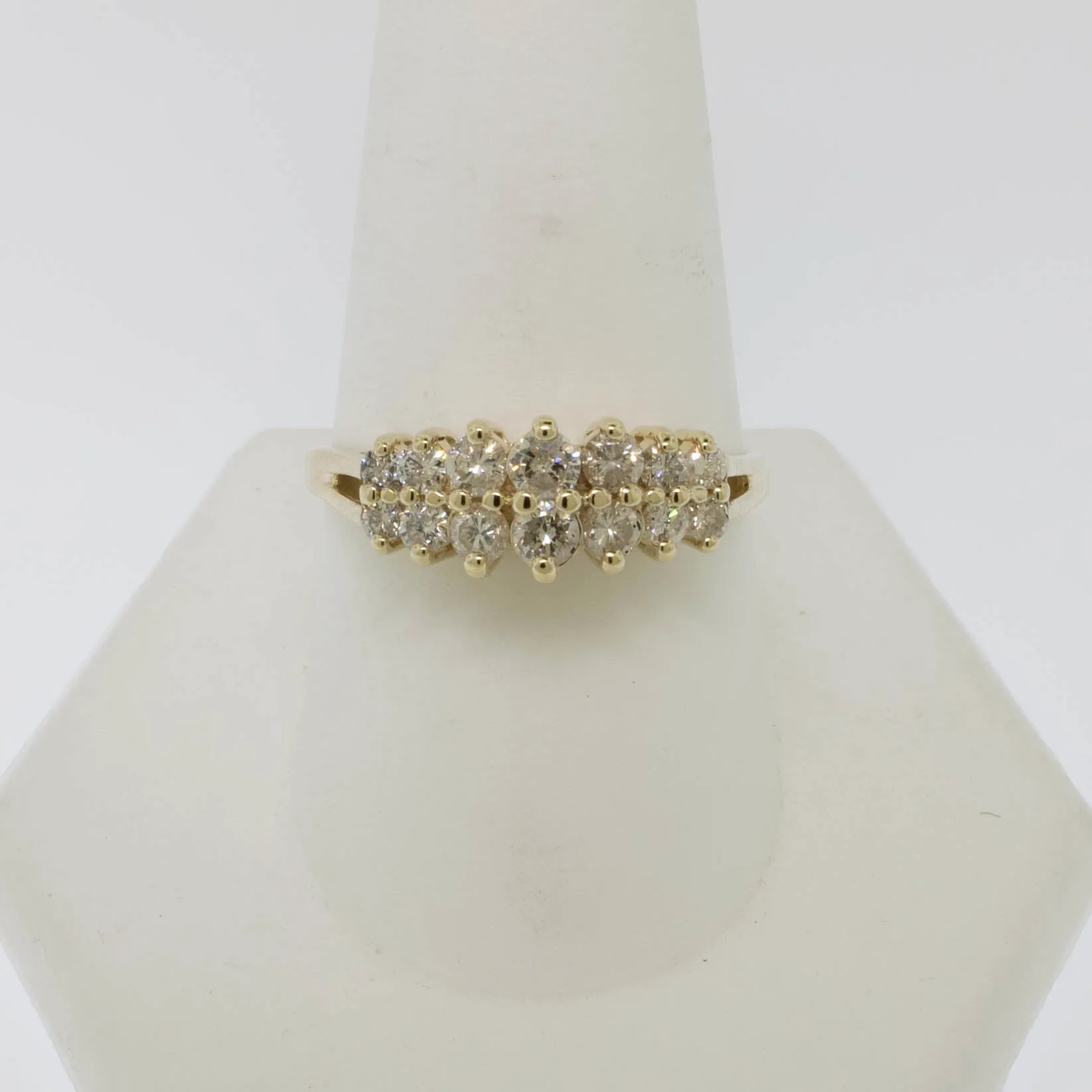 14K Yellow Gold 2 Row Tapered Diamond Ring 1CTW Size 10 Preowned Jewelry