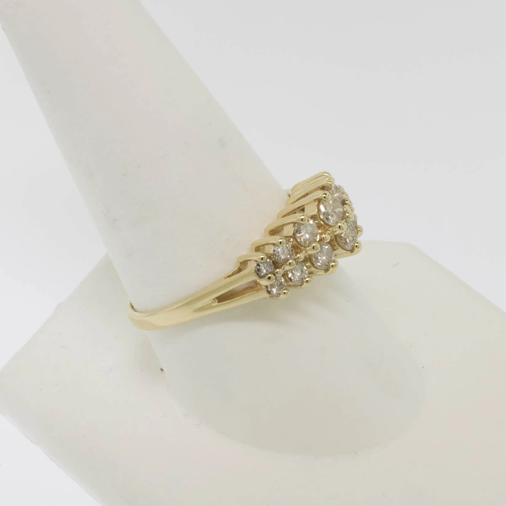 14K Yellow Gold 2 Row Tapered Diamond Ring 1CTW Size 10 Preowned Jewelry