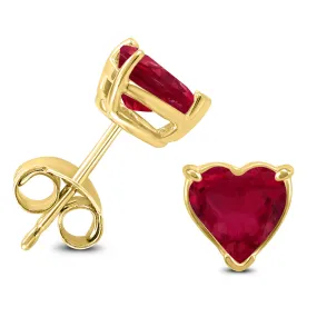 14K Yellow Gold 4Mm Heart Ruby Earrings