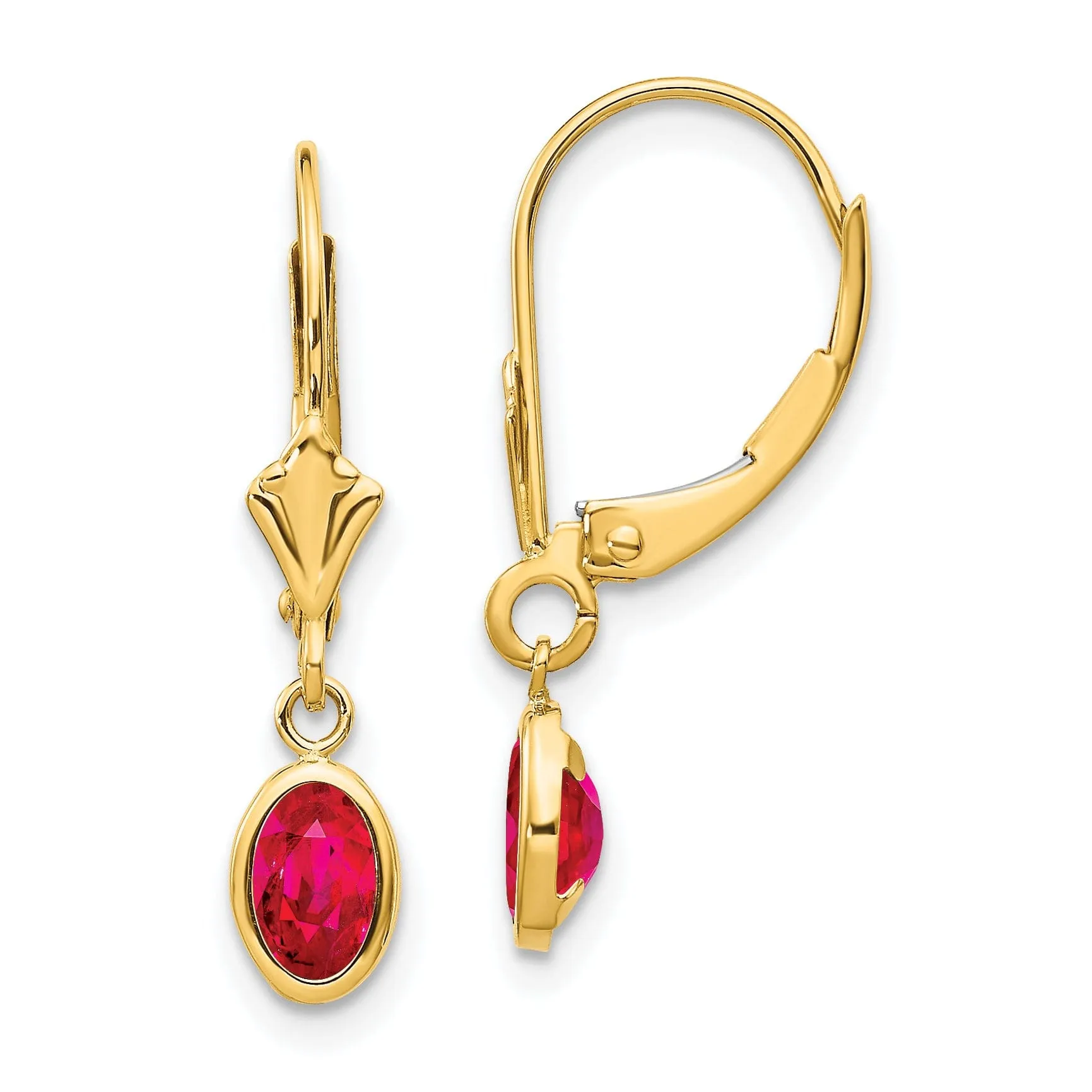 14k Yellow Gold Polished Ruby Birthstone Earrings