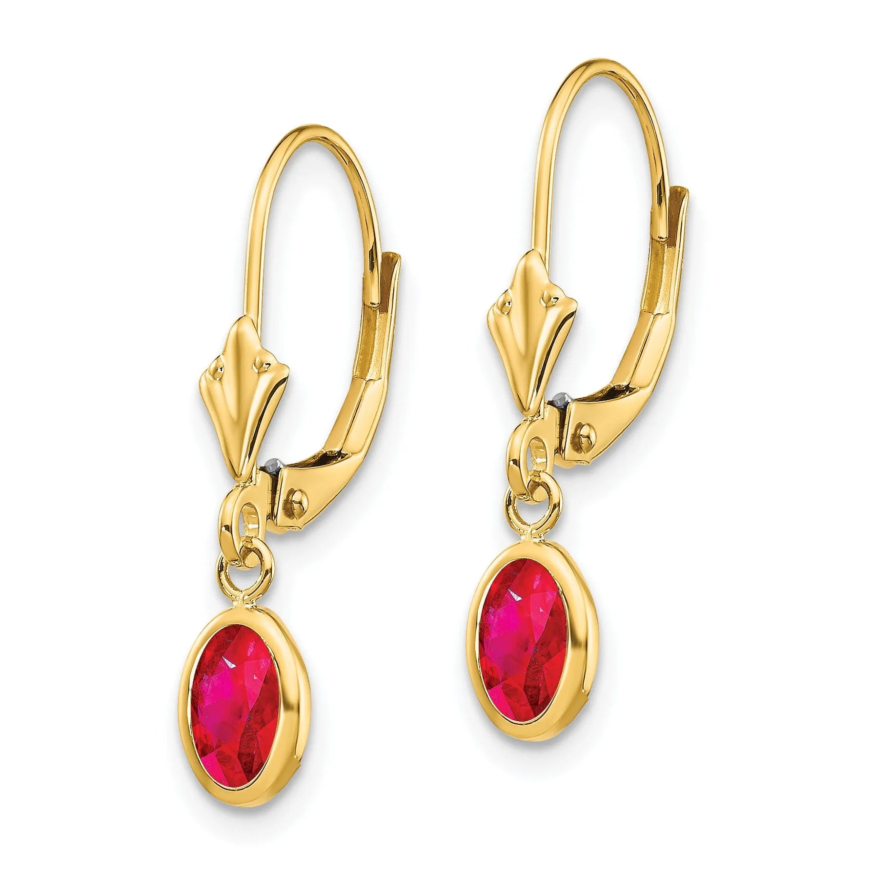 14k Yellow Gold Polished Ruby Birthstone Earrings