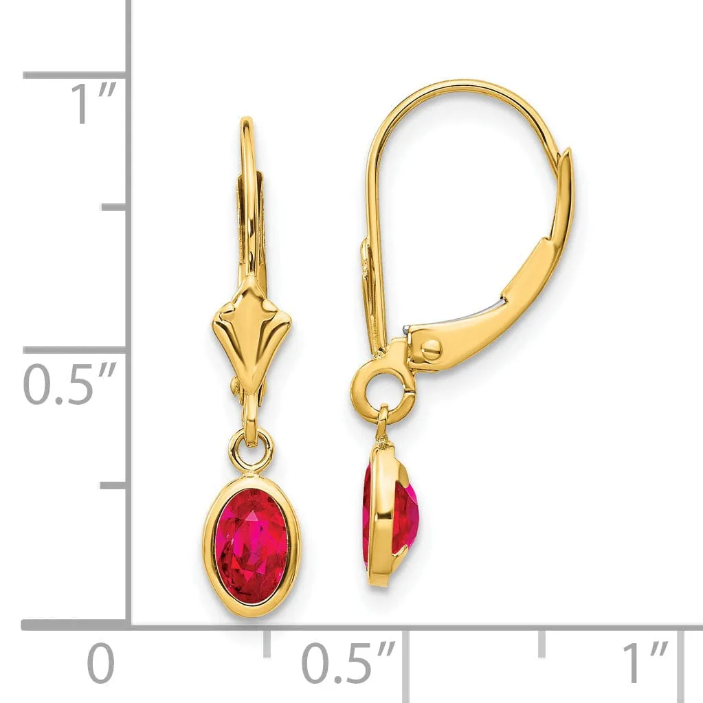 14k Yellow Gold Polished Ruby Birthstone Earrings