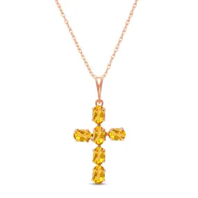 1.5 Carat 14K Solid Rose Gold Cross Necklace Natural Citrine