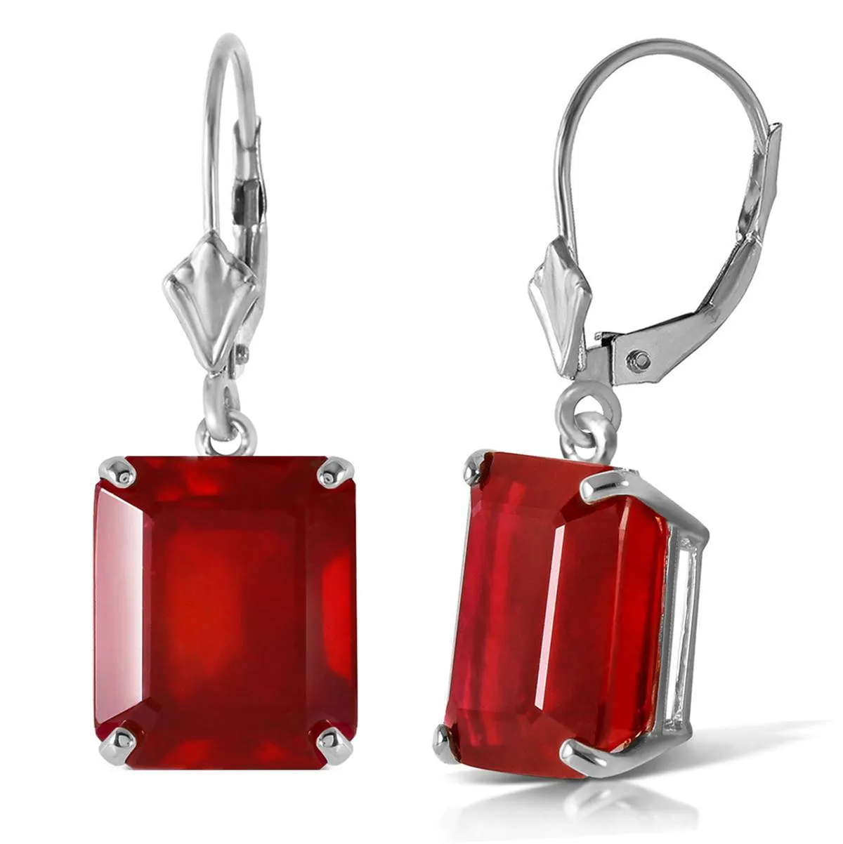 15 Carat 14K Solid White Gold Leverback Earrings Ruby