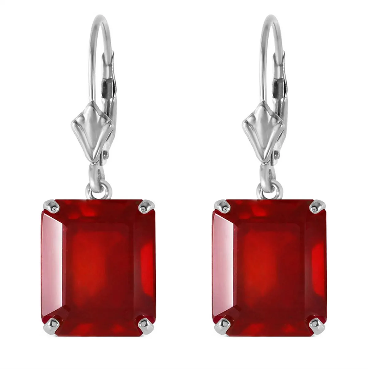 15 Carat 14K Solid White Gold Leverback Earrings Ruby