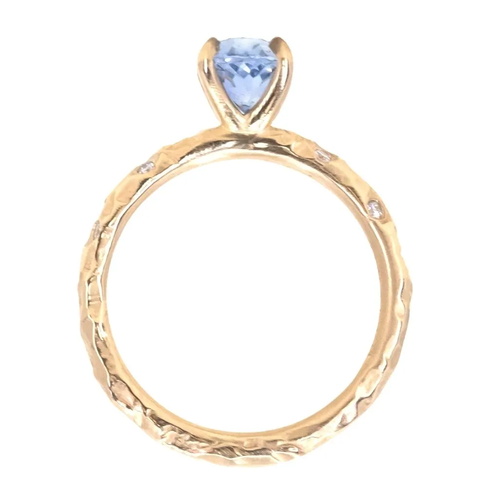 1.52ct Oval Blue Sapphire in 14k Yellow Gold Evergreen Solitaire with Scattered Embedded Diamonds