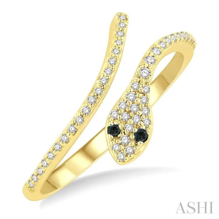 1/6 ctw Serpent Yellow & Black Round Cut Diamond Petite Open Fashion Ring in 10K Yellow Gold