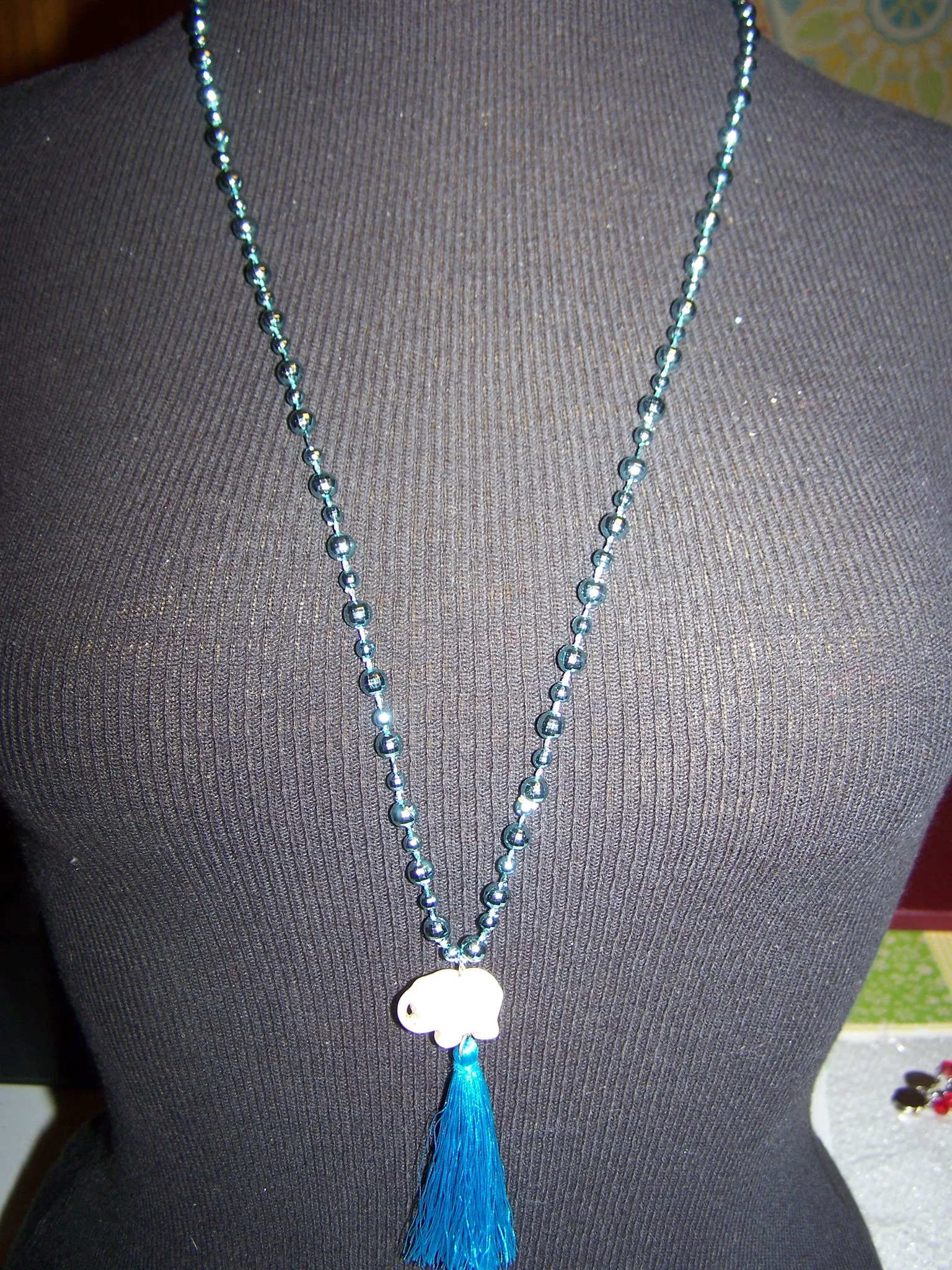 16" Beaded Necklace (Elephant) with Tassel