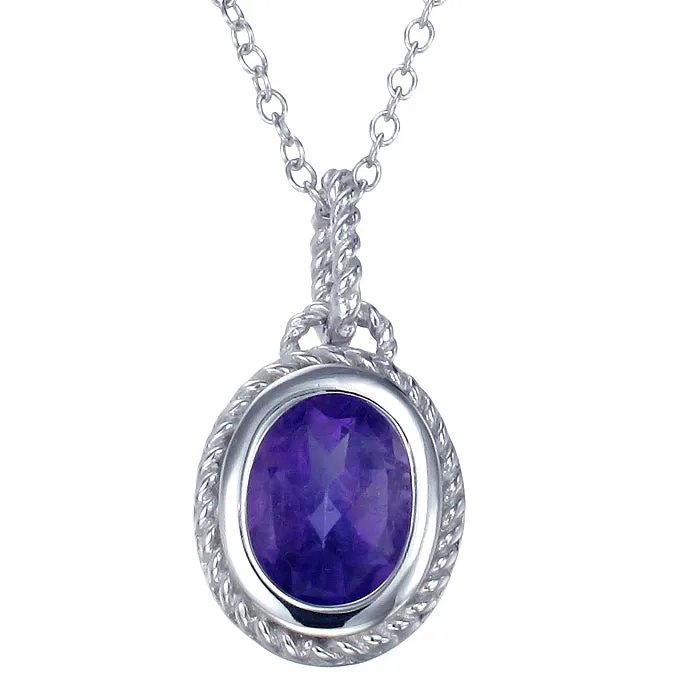 1.70 cttw Purple Amethyst Pendant Necklace .925 Sterling Silver 9x7 MM Oval