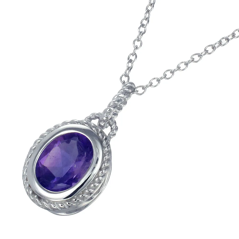 1.70 cttw Purple Amethyst Pendant Necklace .925 Sterling Silver 9x7 MM Oval