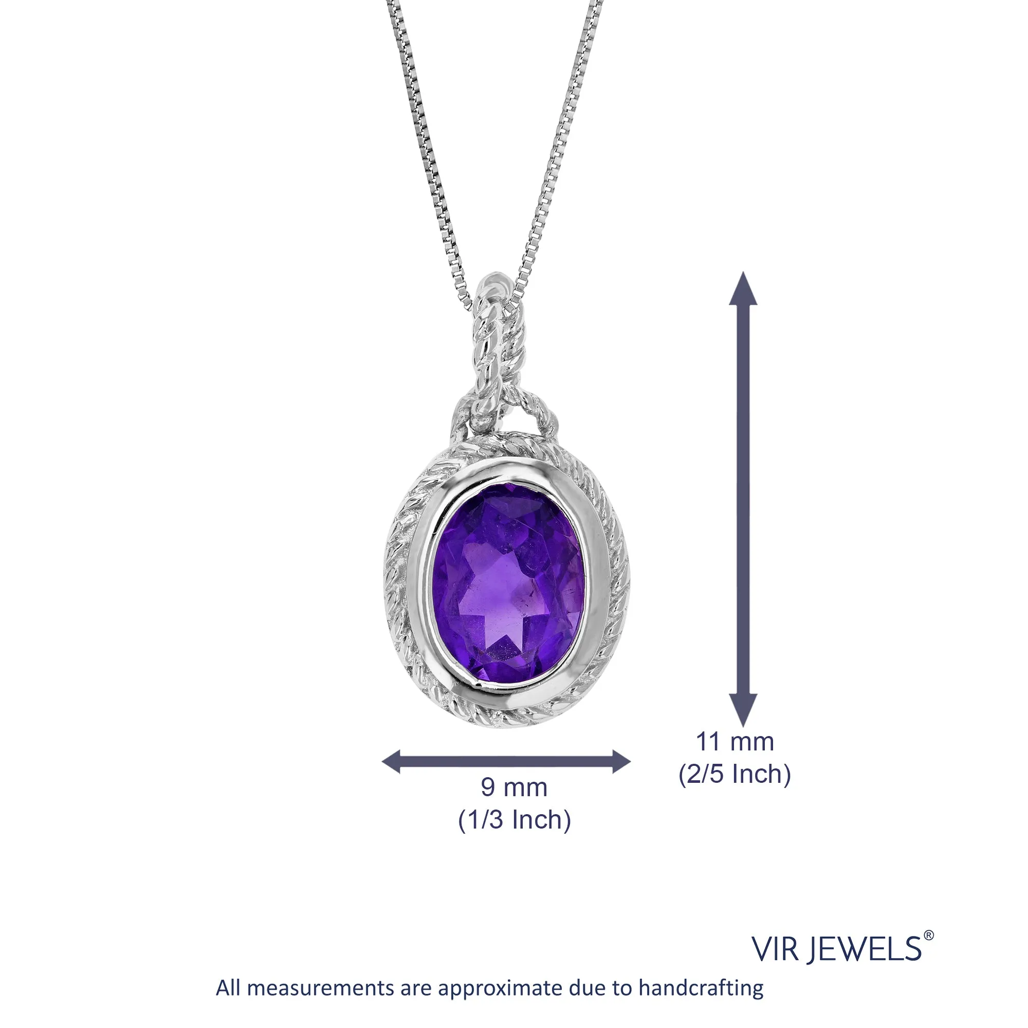 1.70 cttw Purple Amethyst Pendant Necklace .925 Sterling Silver 9x7 MM Oval