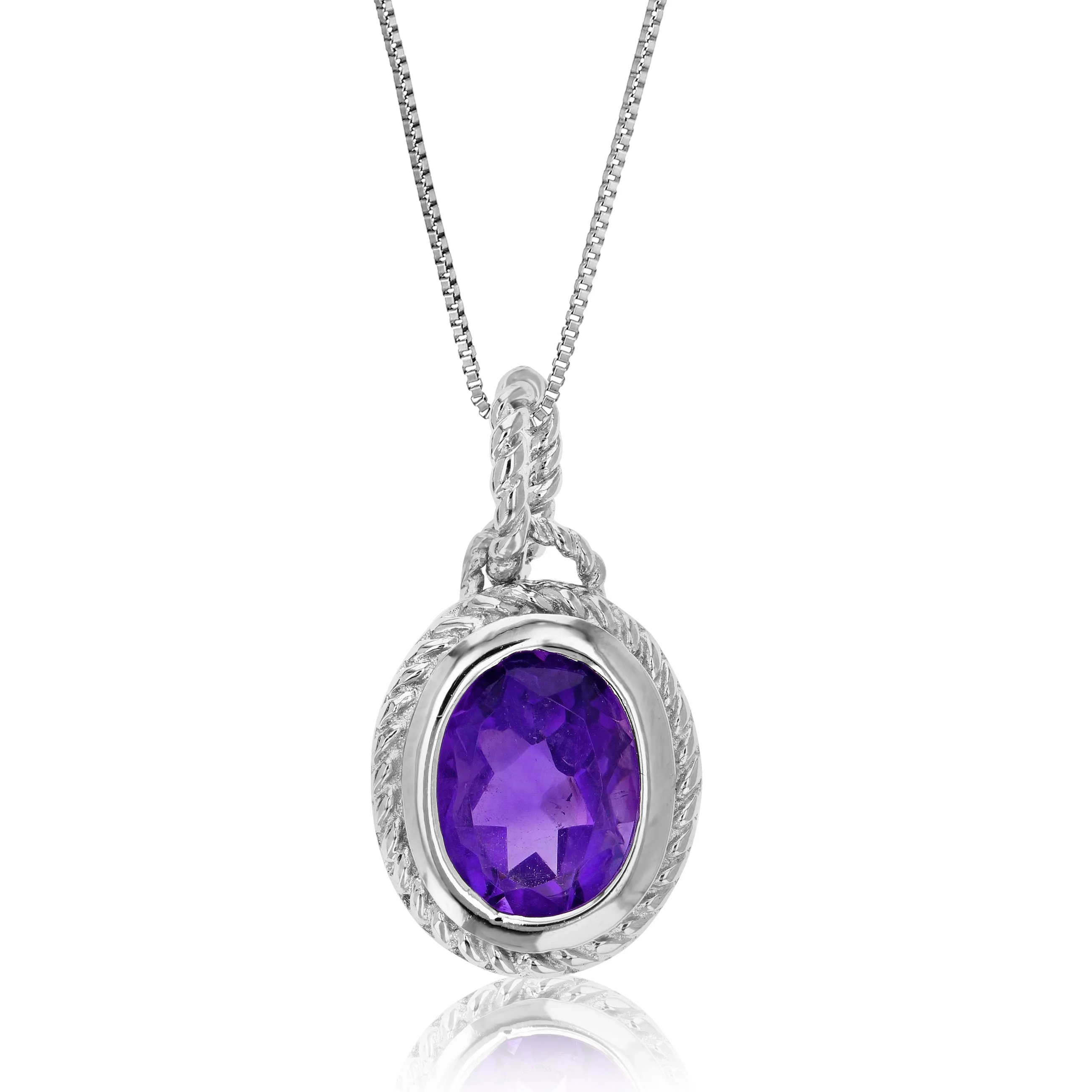 1.70 cttw Purple Amethyst Pendant Necklace .925 Sterling Silver 9x7 MM Oval