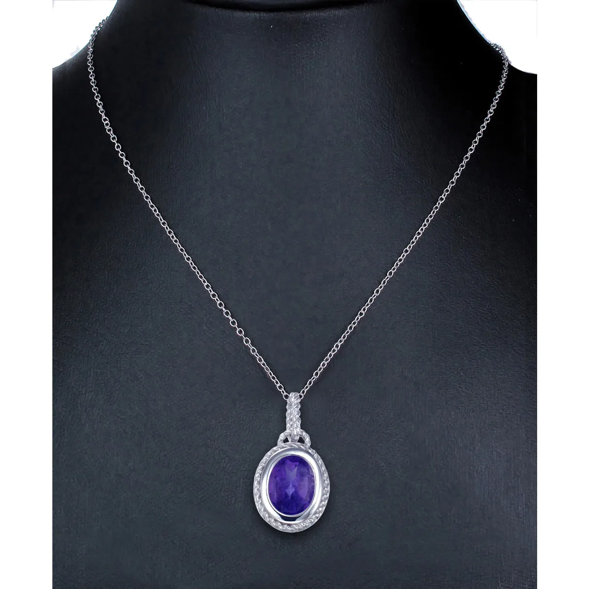 1.70 cttw Purple Amethyst Pendant Necklace .925 Sterling Silver 9x7 MM Oval