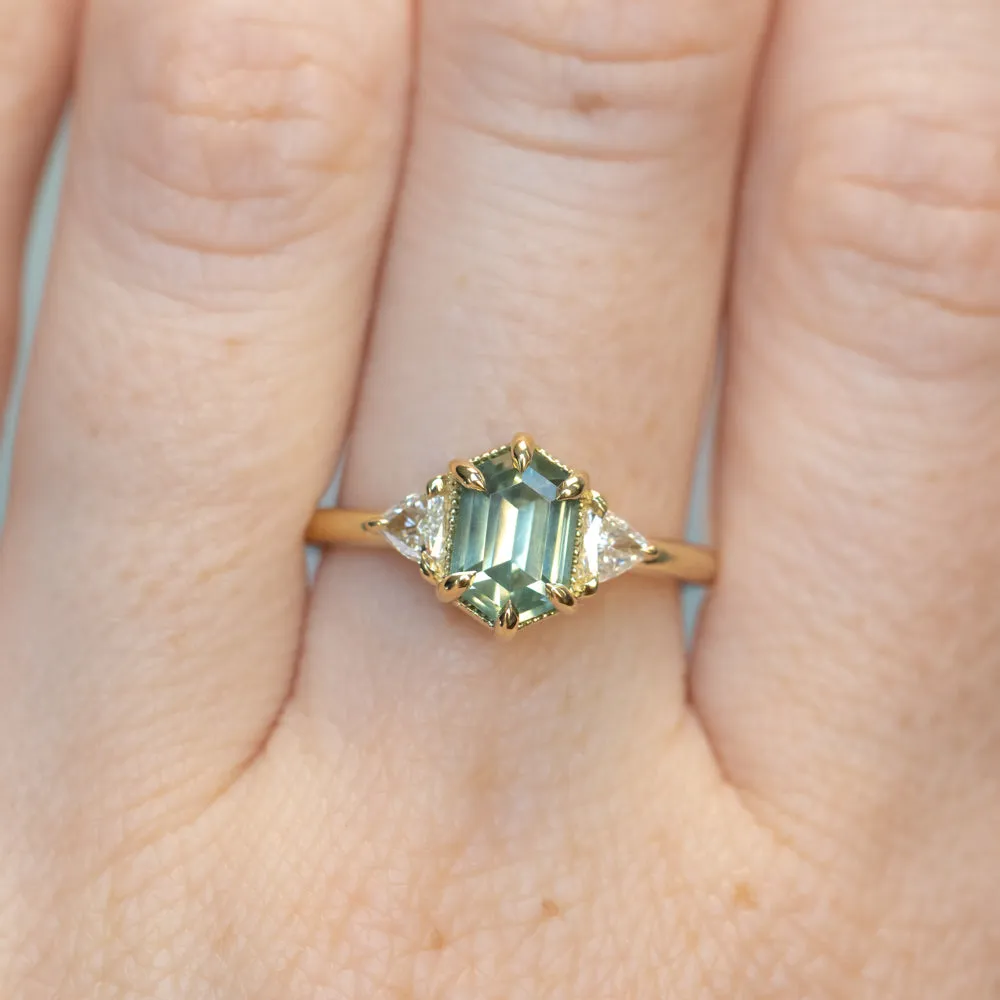 1.75ct Untreated Elongated Hexagon and Trillion Diamond Low Profile Ring in 18k Yellow Gold