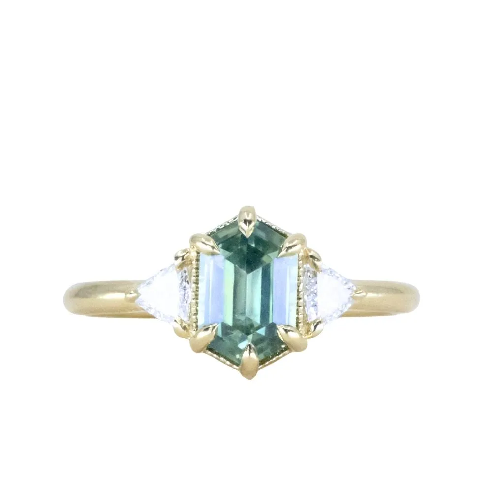 1.75ct Untreated Elongated Hexagon and Trillion Diamond Low Profile Ring in 18k Yellow Gold