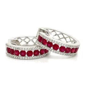 1.82carat Ruby & Diamond Hoop Earrings