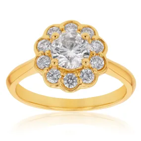 18ct Yellow Gold 1.40 Carat Diamond Flower Ring