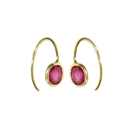 18k Gold Mini Ruby Hoop Earrings