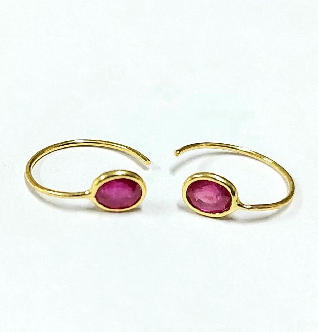 18k Gold Mini Ruby Hoop Earrings