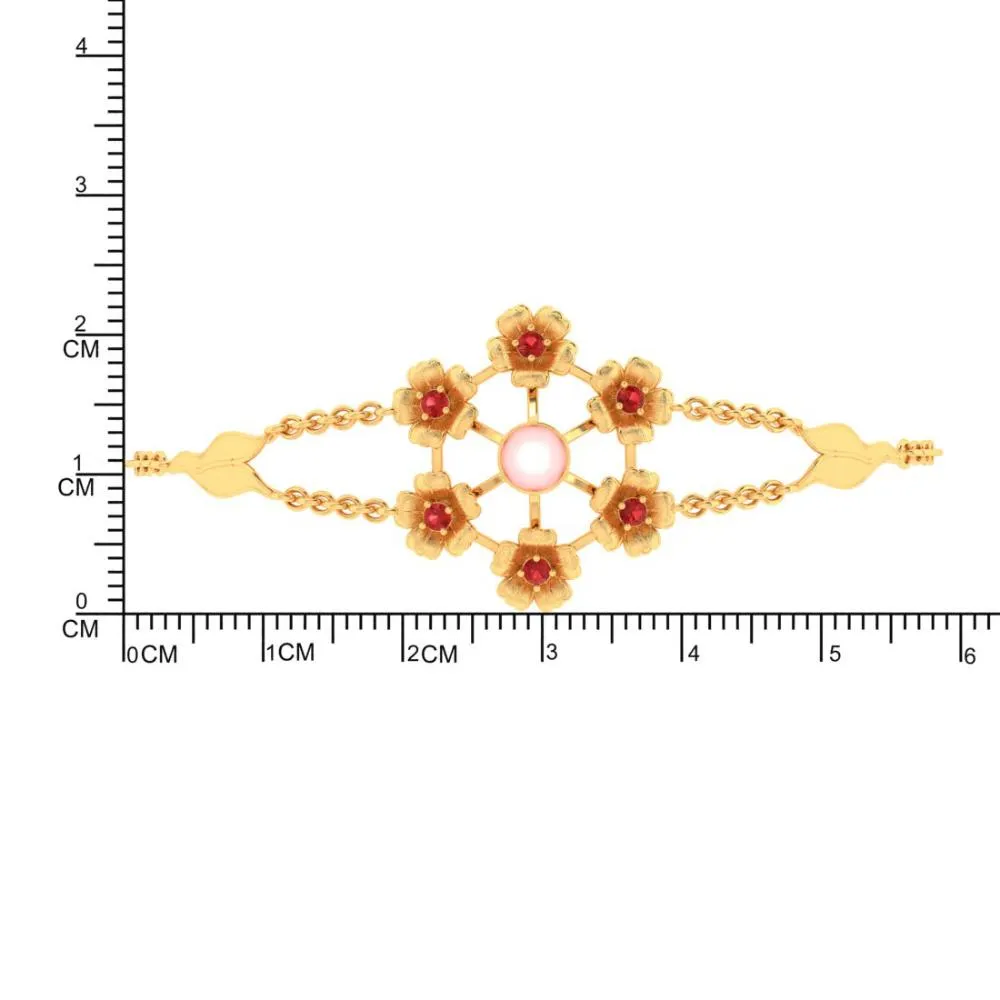 18k Multiple Flowers With Pink Pearl Gold Bracelet