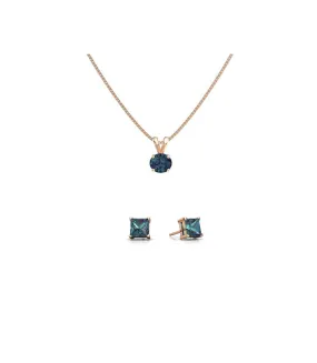 18K Rose Gold 1ct Alexandrite Round 18 Inch Necklace and Square Earrings Set Plated