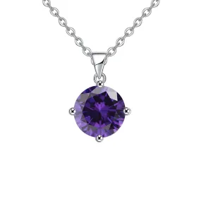 18K White Gold 2 Carat Created Amethyst Round Stud Necklace Plated 18 inch