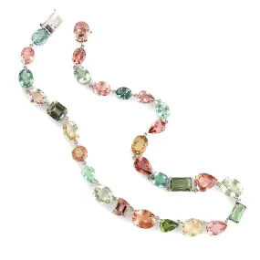 18k White Gold Handmade Multicolor Tourmaline Choker Necklace For Her