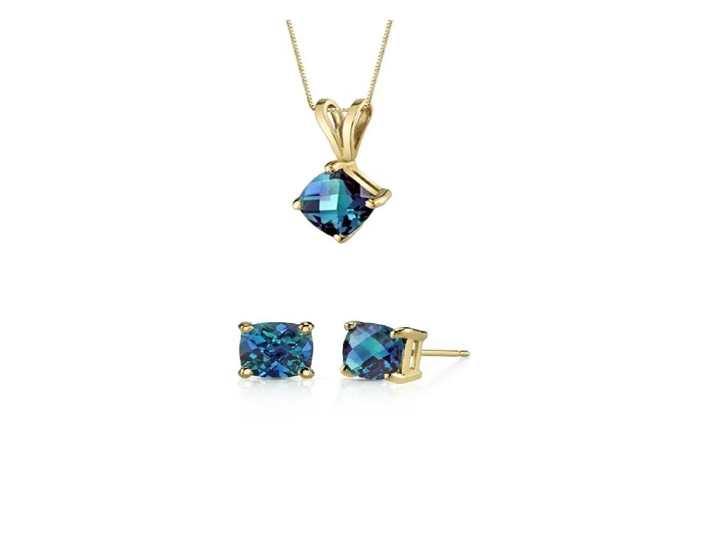 18K Yellow Gold 2ct Alexandrite Square 18 Inch Necklace and Earrings Set Plated