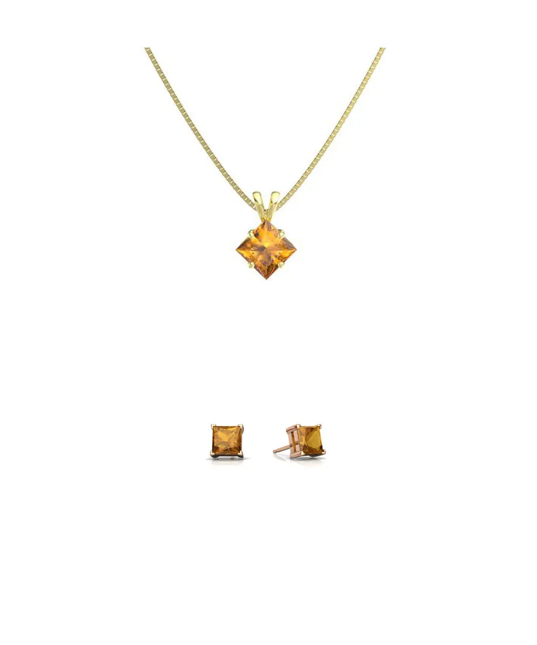 18K Yellow Gold 4ct Created Citrine CZ Square 18 Inch Necklace and Earrings Set Plated