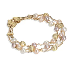 18K Yellow Gold and Pearl Three Strand Bracelet