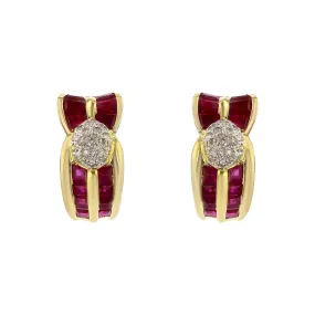 18K Yellow Gold Diamond and Ruby Clip Earrings